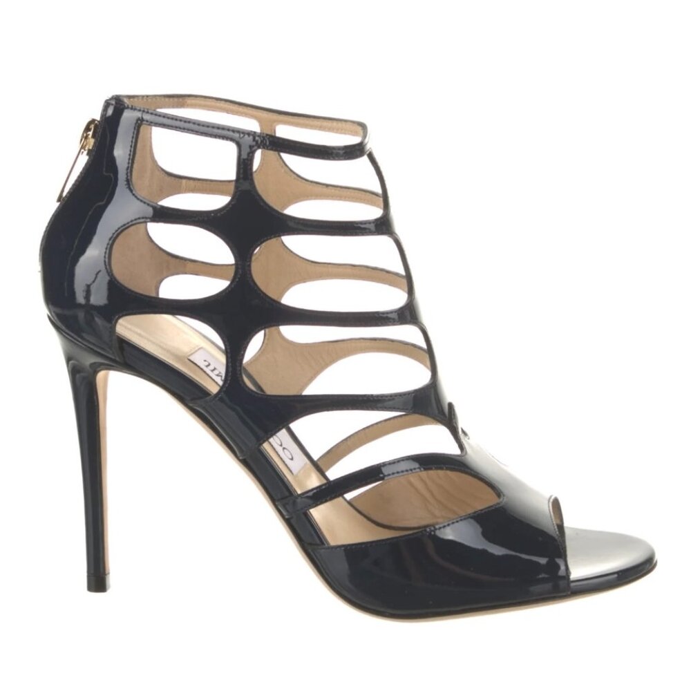 Jimmy Choo  Patent Ren 100 Sandals 38 Dark Blue
